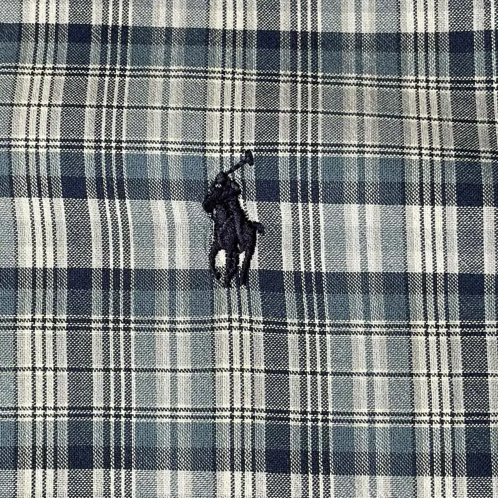 Ralph Lauren Polo Logo Classic Fit Mens M Short Sleeve Blue Plaid Button Down